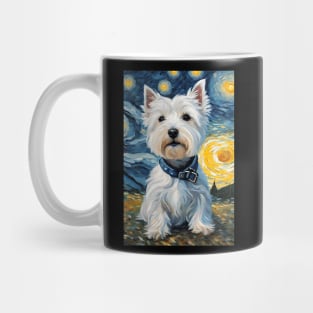 Adorable West Highland White Terrier Dog Breed Painting in a Van Gogh Starry Night Art Style Mug